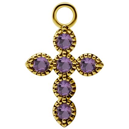 Kreuz Charm aus Gold mit echtem Pink Amethyst