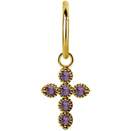 Kreuz Charm aus Gold mit echtem Pink Amethyst