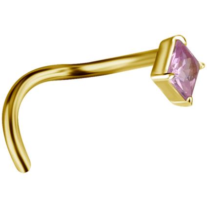 Gold Nosestud Square mit echtem Pink Sapphire
