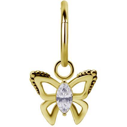Gold Schmetterling Charm mit Premium Zirconia Marquise für Clicker Ring
