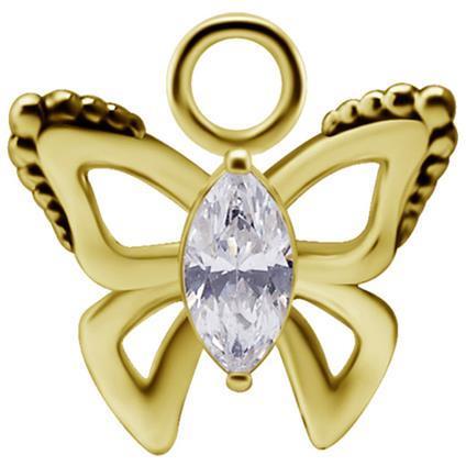 Gold Schmetterling Charm mit PremiumZirconia Marquise für Clicker Ring