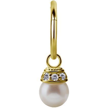 Gold Charm gefasst mit Premium Zirconia und Süßwasserperle