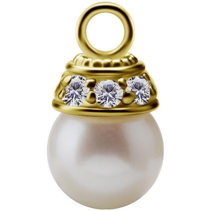 Gold Charm gefasst mit Premium Zirconia und Süßwasserperle