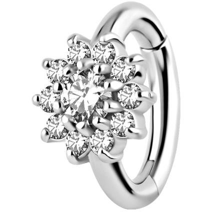 Ovaler Nickelfree Belly Clicker mit Premium Zirconia als Flower Design (1.6mm)